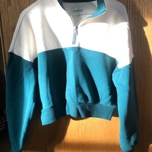 White & Teal half-zip